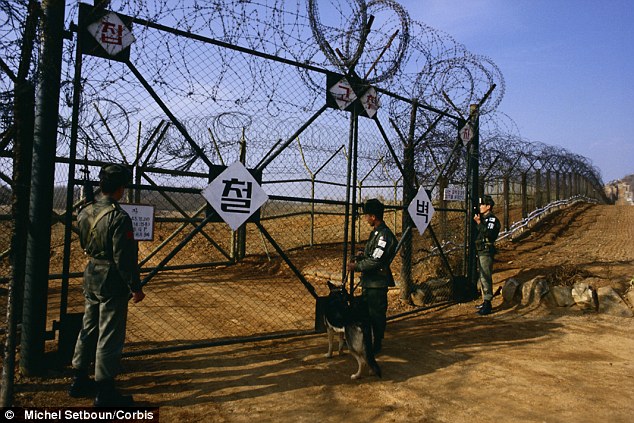 H&agrave;ng r&agrave;o ngăn c&aacute;ch khu vực DMZ giữa 2 miền Triều Ti&ecirc;n. Ảnh: Daily Mail