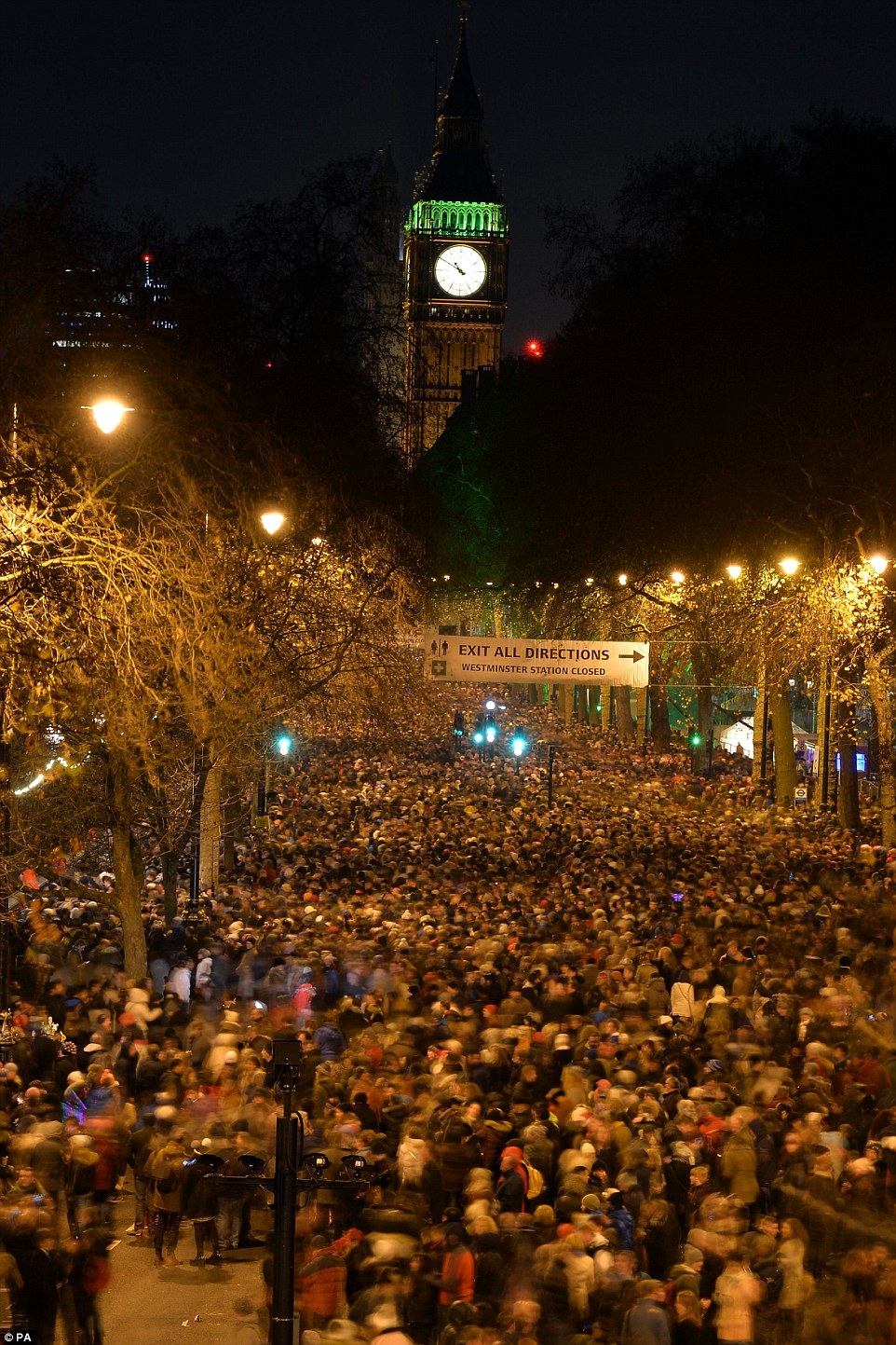 Revellers lined the River Thames for a fireworks display timed to the midnight bongs of Big Ben, Parliaments famous bell