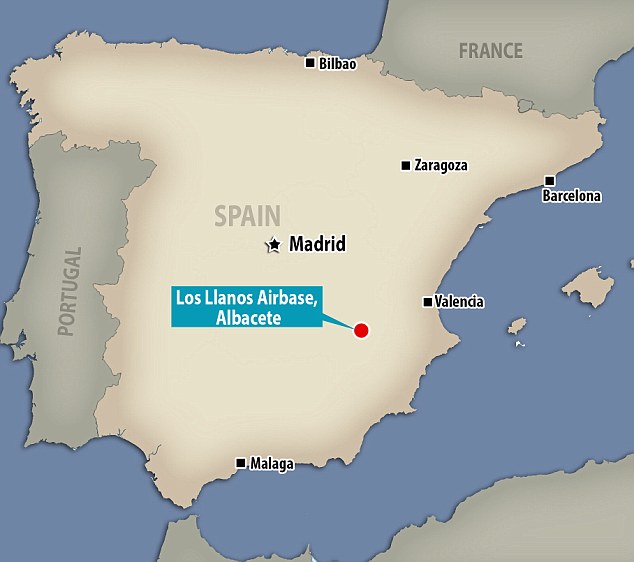 Sự cố diễn ra ở khu vực Đ&ocirc;ng Nam T&acirc;y Ban Nha ng&agrave;y 26-1 tại căn cứ qu&acirc;n sự Los Llanos. Ảnh: Daily Mail