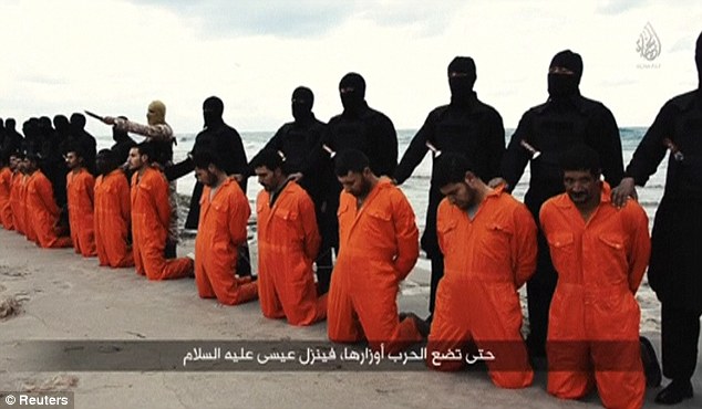 Retaliation: Egypt blitzed ISIS training camps, weapons stockpiles and fighters in two waves of air strikes following the gruesome murder of captured Egyptian workers in a video (above) released on Sunday