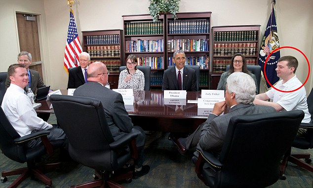 Surprise!: Lance Futch (right) was shocked on Friday when his meeting with a Federal White House official about jobs for veterans turned out to be with President Obama