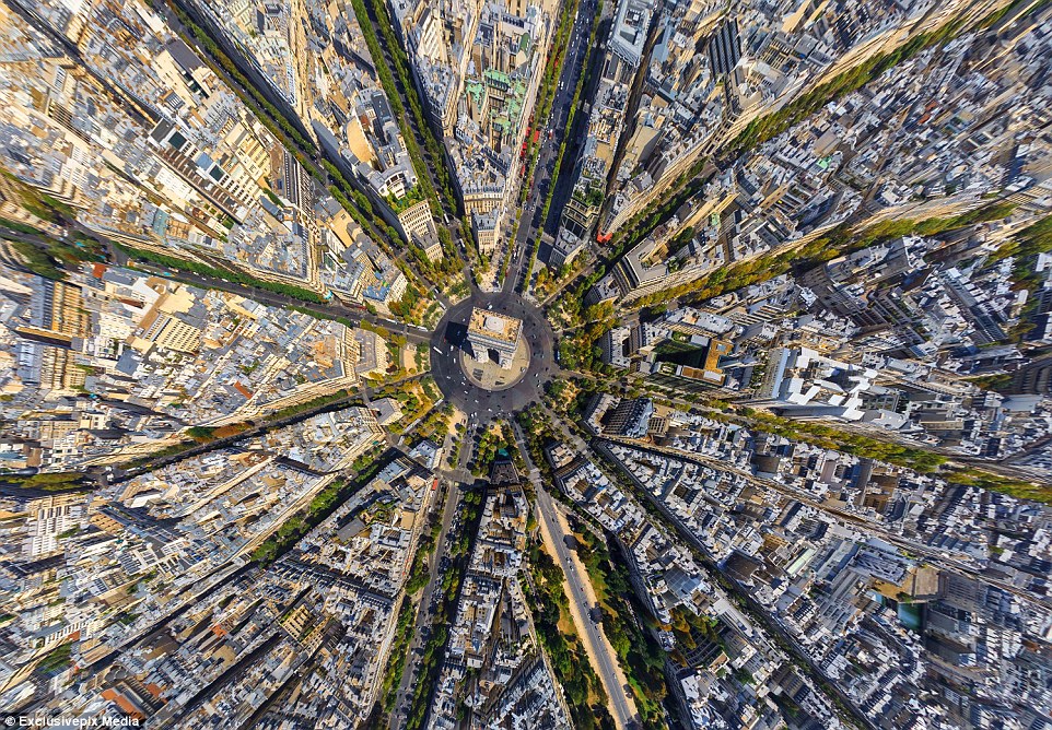 The Arc de Triomphe in Paris: The famous French landmark is instantly recognisable in this beautiful aerial photo