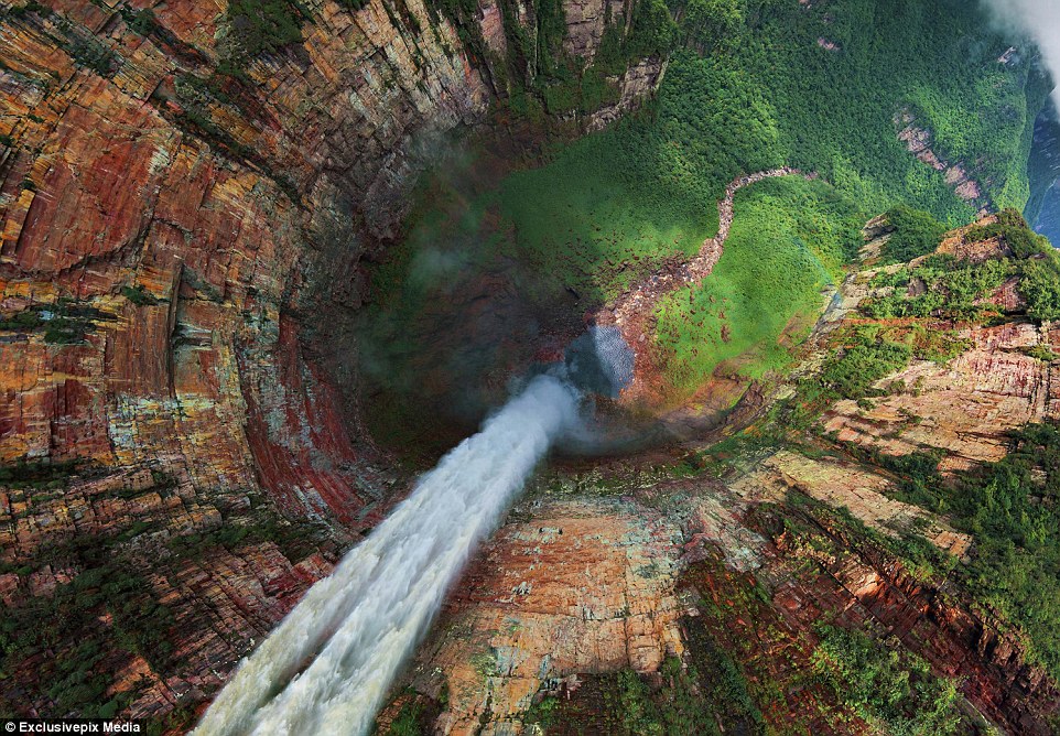 The Churun-meru (Dragon) and Cortina Falls in Venezuela: The awesome natural wonder is part of the Angel Falls in Venezuela