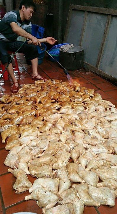 Rùng rợn nướng gà bằng đèn khò