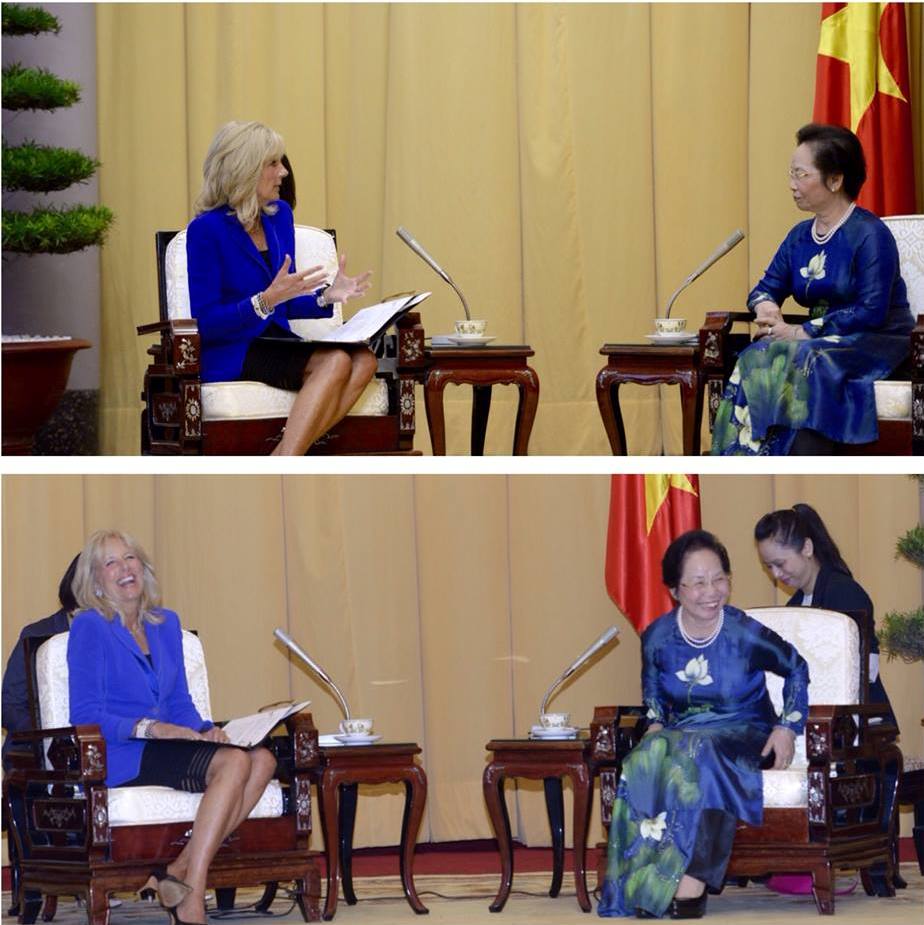 Ph&oacute; Chủ tịch nước Nguyễn Thị Doan tiếp th&acirc;n mật b&agrave; Jill Biden