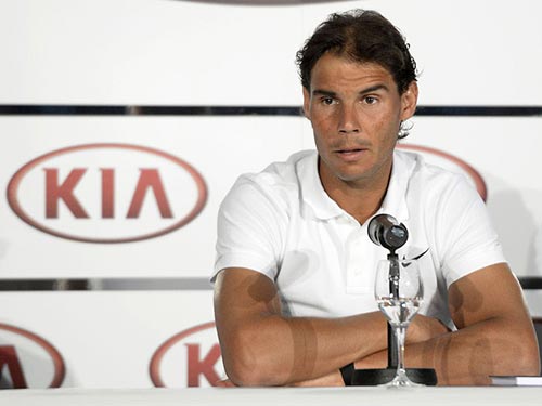 Nadal trong cuộc họp báo tại Madrid hôm 30-4 Ảnh: AS
