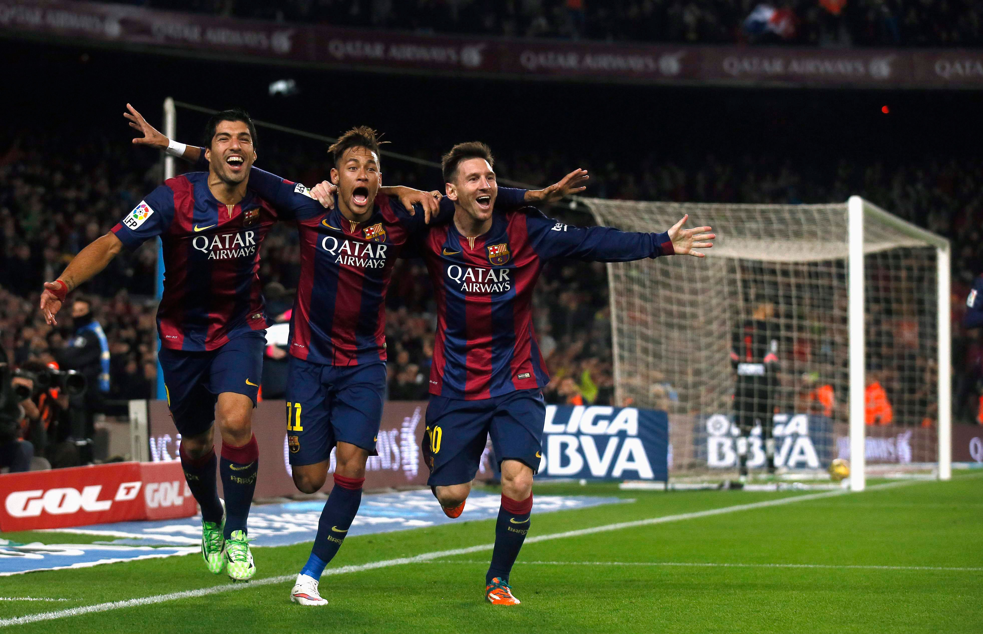 Bộ ba “hủy diệt” Suarez, Neymar và Messi của Barcelona đang có phong độ rất tốt Ảnh: REUTERS