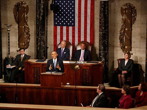 Tổng thống Mỹ Barack Obama tự tin trong bài phát biểu thông điệp liên bang lần thứ 6 của mình. Ảnh: AP