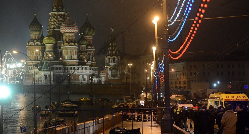 Hiện trường vụ s&aacute;t hại &ocirc;ng Nemtsov. Ảnh: Sputnik News