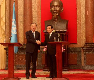 Chủ tịch nước Trương Tấn Sang tiếp Tổng Thư k&yacute; 
Li&ecirc;n Hiệp Quốc Ban Ki-moon
