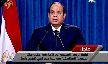 Tổng thống Ai Cập Abdel-Fattah El-Sisi tuy&ecirc;n bố sẽ trả đũa IS về việc nh&oacute;m khủng bố n&agrave;y h&agrave;nh quyết 21 con tin người Ai Cập. Ảnh: Ahram