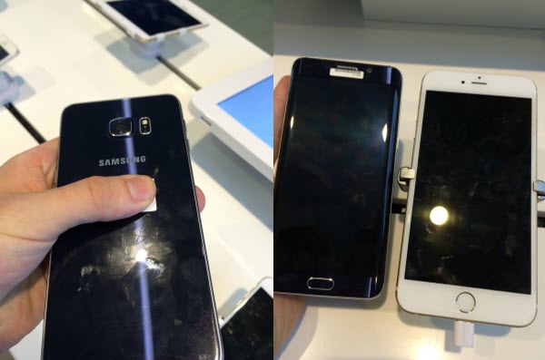H&igrave;nh ảnh được cho l&agrave; Galaxy S6 Edge Plus đặt b&ecirc;n cạnh chiếc iPhone 6 Plus.