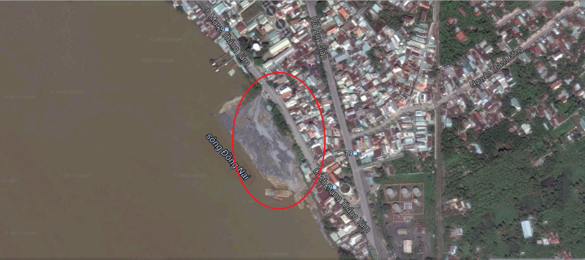 Dự &aacute;n lấn s&ocirc;ng Đồng Nai l&agrave;m khu đ&ocirc; thị chụp từ tr&ecirc;n cao Nguồn: GOOGLE MAP