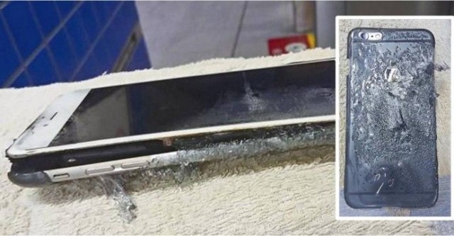 Hình ảnh chiếc iPhone bị biến dạng được người phụ nữ Hong Kong tên Tang chia sẻ.