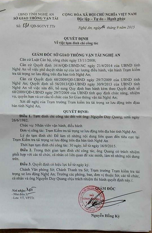 Nghi dính tiêu cực, một thanh tra giao thông bị tạm đình chỉ