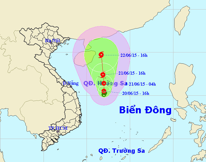Vị trí và dự báo đường đi của áp thấp nhiệt đới. Nguồn: Trung tâm Dự báo KTTV Trung ương.