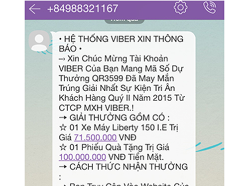 Lừa đảo trúng thưởng qua Viber