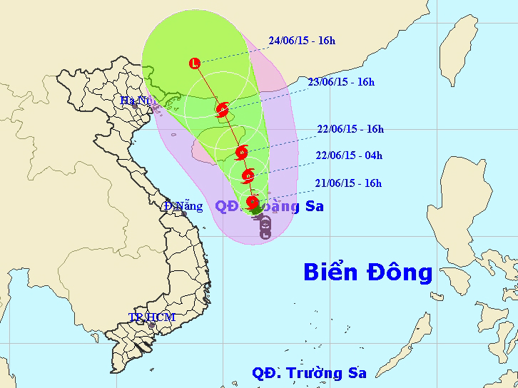 Vị tr&iacute; v&agrave; dự b&aacute;o đường đi của b&atilde;o số 1. Nguồn: Trung t&acirc;m Dự b&aacute;o kh&iacute; tượng thủy văn Trung ương