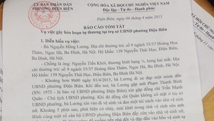 B&aacute;o c&aacute;o t&oacute;m tắt vụ việc của UBND phường Điện Bi&ecirc;n. Ảnh: Tiền Phong