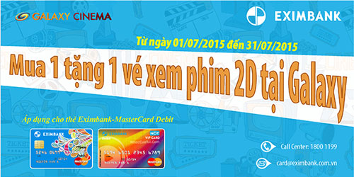 Chủ thẻ Eximbank MasterCard Debit được tặng vé xem phim