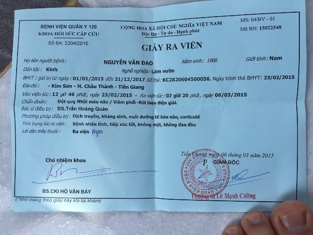 Giấy ra viện của Bệnh viện