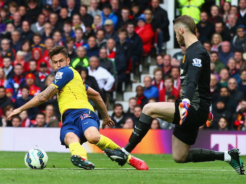 Thủ môn De Gea vất vả với các chân sút Arsenal ở hiệp hai