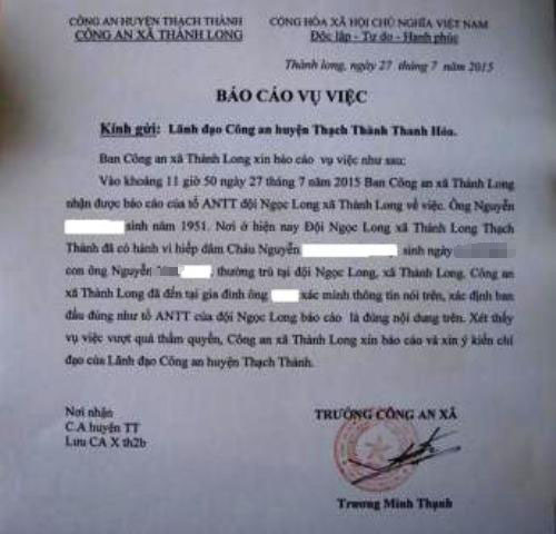 Bi&ecirc;n bản sự việc được th&ocirc;n b&aacute;o c&aacute;o l&ecirc;n C&ocirc;ng an x&atilde; Th&agrave;nh Long