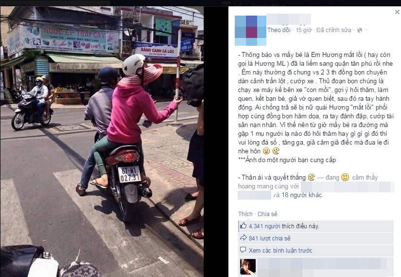 Sau v&agrave;i giờ đồng hồ, bức ảnh dựng chuyện Hương &ldquo;mắt lồi&rdquo; đi cướp được lan truyền một c&aacute;ch ch&oacute;ng mặt