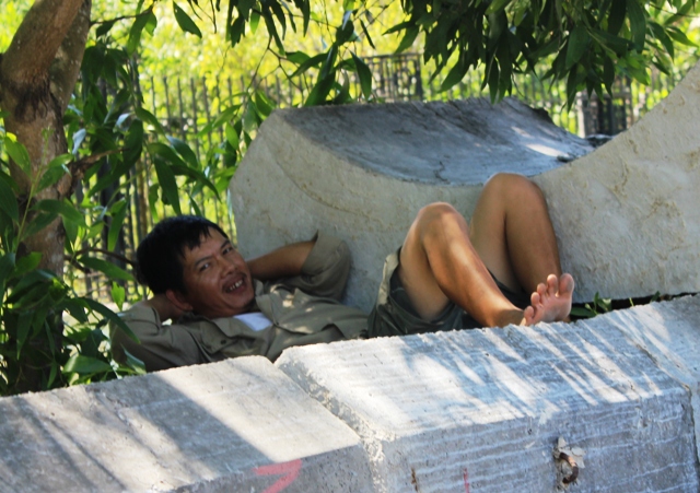 Leo l&ecirc;n c&aacute;c trụ b&ecirc; t&ocirc;ng c&oacute; b&oacute;ng c&acirc;y ng&atilde; lưng