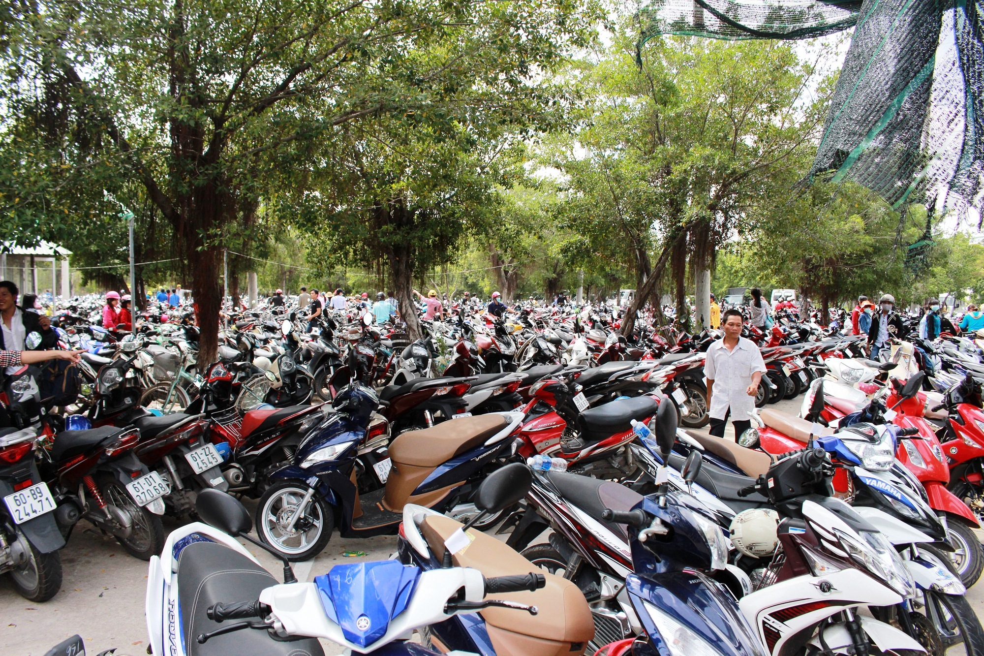 B&atilde;i gửi xe kh&ocirc;ng c&ograve;n một chỗ trống. Du kh&aacute;ch phải gửi xe nh&agrave; người d&acirc;n c&aacute;ch xa cổng v&agrave;o từ 1-2km, với gi&aacute; 10.000-15.000 đồng/chiếc.