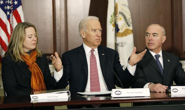 United States Vice President Joe Biden (C) delivers remarks while attending a roundtable on countering violent extremism at the White House in Washington February 17, 2015. REUTERS-Gary Cameron