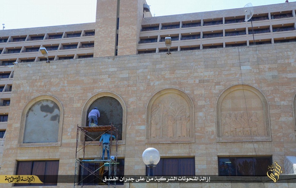 Extremists: The bars and casinos that once lined the streets surrounding the hotel have long gone, as ISIS punishes those indulging in alcohol consumption or gambling with punishments up to and including brutal and bloody public execution