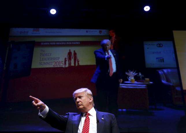 U.S. Republican presidential candidate Donald Trump attends the Family Leadership Summit in Ames, Iowa, United States, July 18, 2015. REUTERS/Jim Young