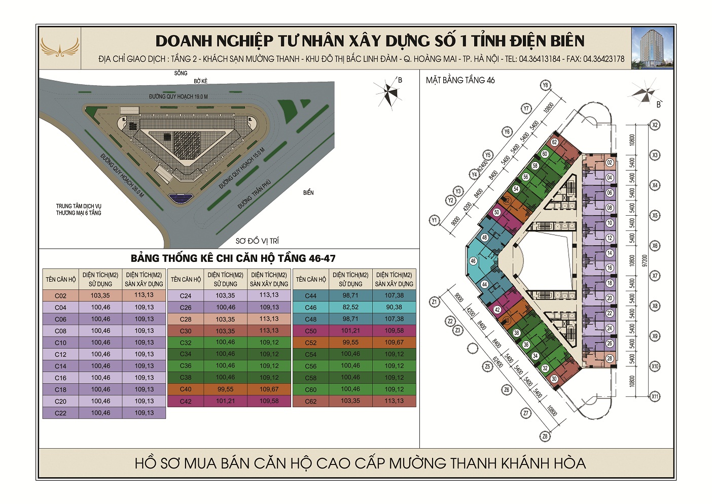 Sơ đồ căn hộ tầng 47 v&agrave; phối cảnh sau khi Mường Thanh Kh&aacute;nh H&ograve;a ho&agrave;n th&agrave;nh