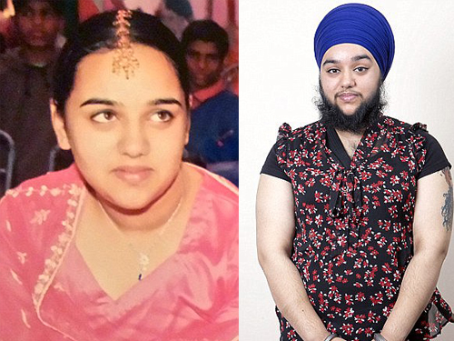 Harnaam Kaur lúc chưa nuôi râu và hiện tại