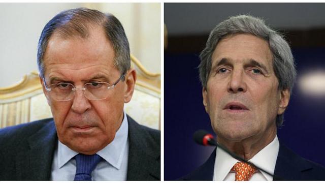 Ngoại trưởng Mỹ John Kerry v&agrave; Ngoại trưởng Nga Sergei Lavro. Ảnh: Reuters