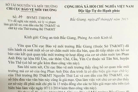 Giả chữ ký Thứ trưởng Bộ TN-MT để lừa đảo trại nuôi lợn