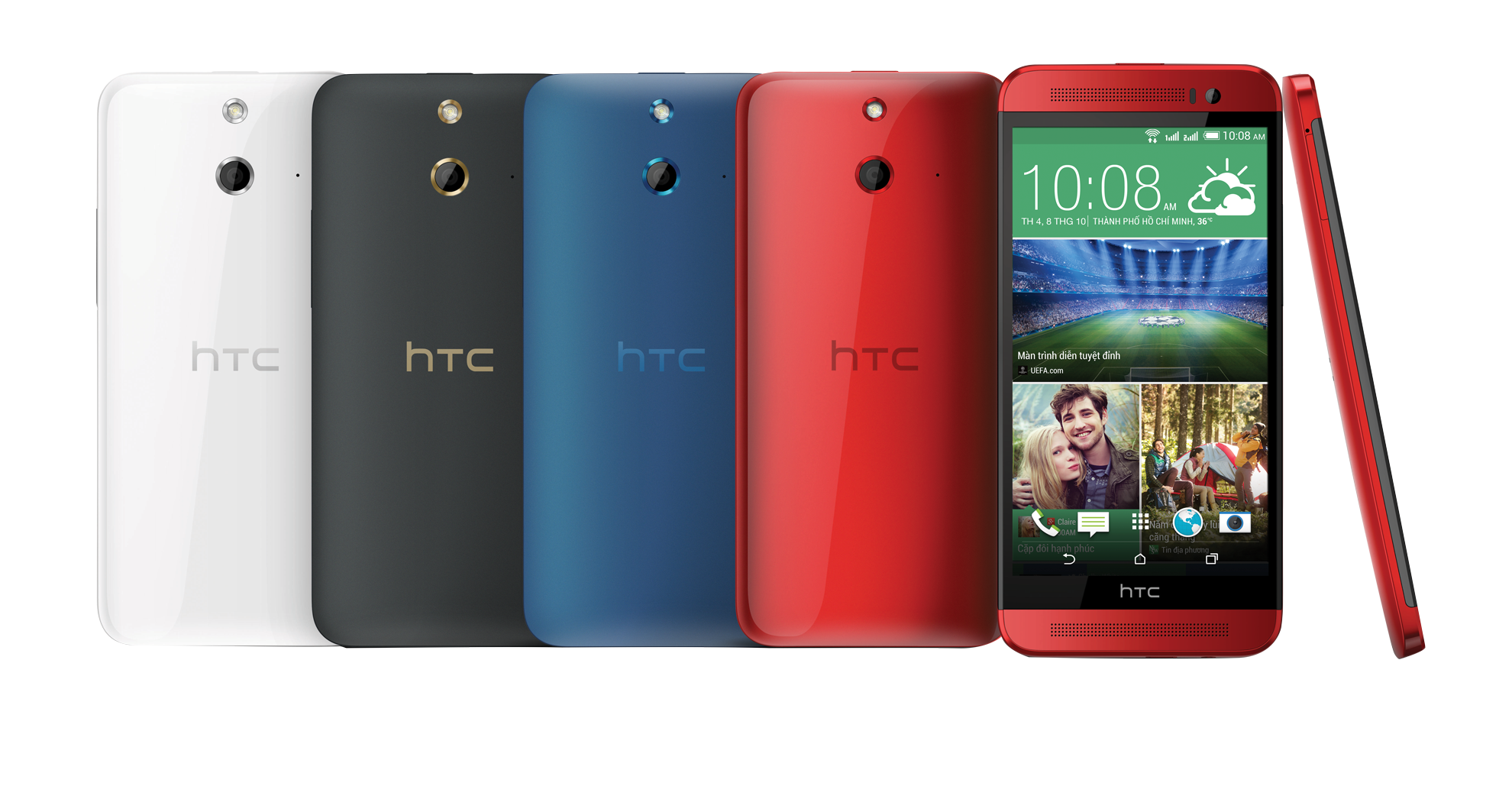 HTC One E8 2 SIM có 4 tùy chọn màu sắc là trắng, đỏ, xám và xanh.