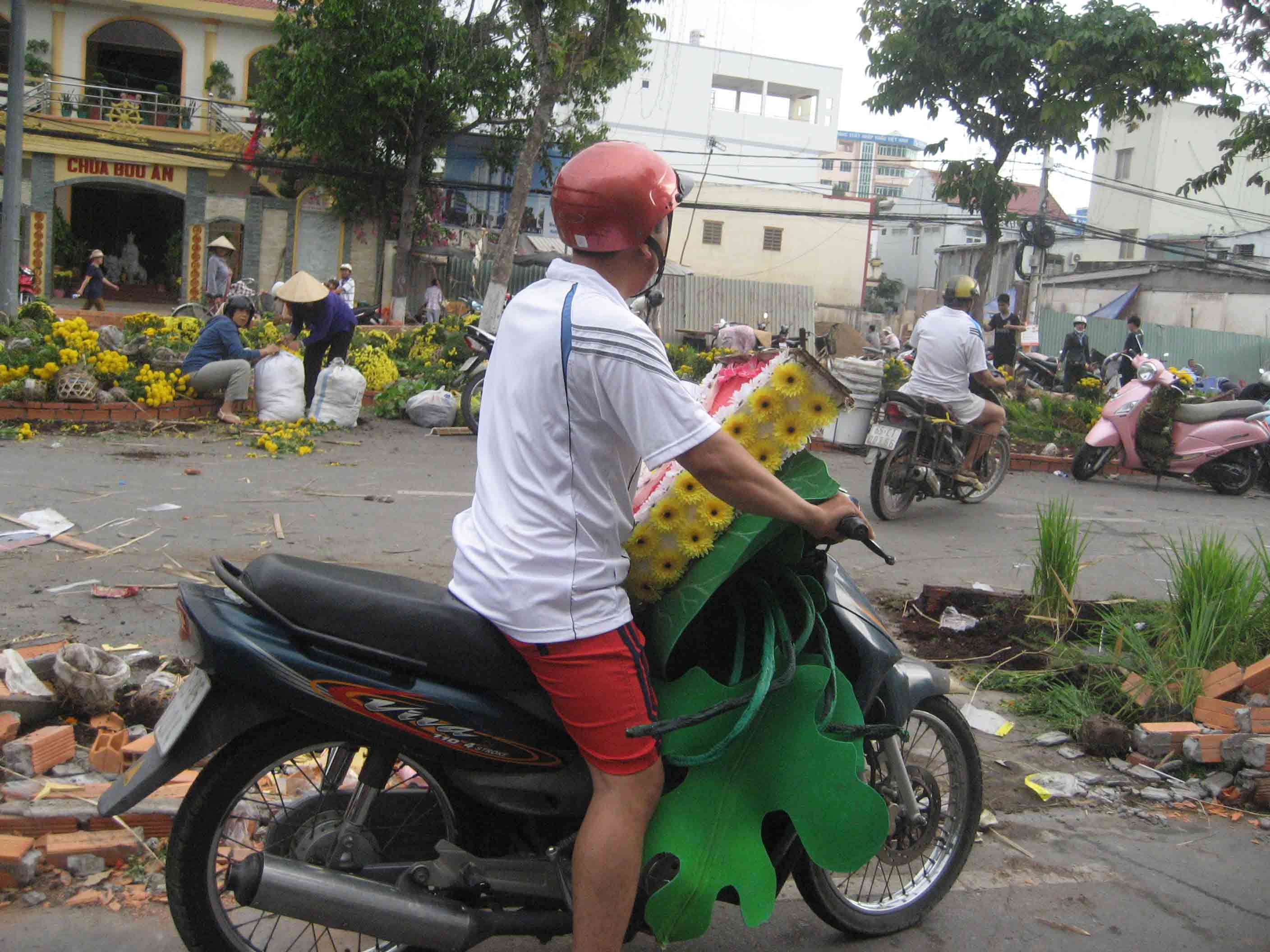 Hoa m&ocirc; h&igrave;nh bằng nhựa được chở về nh&agrave;