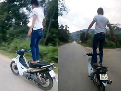 Thanh niên đứng trên yên xe Sirius phóng như bay
