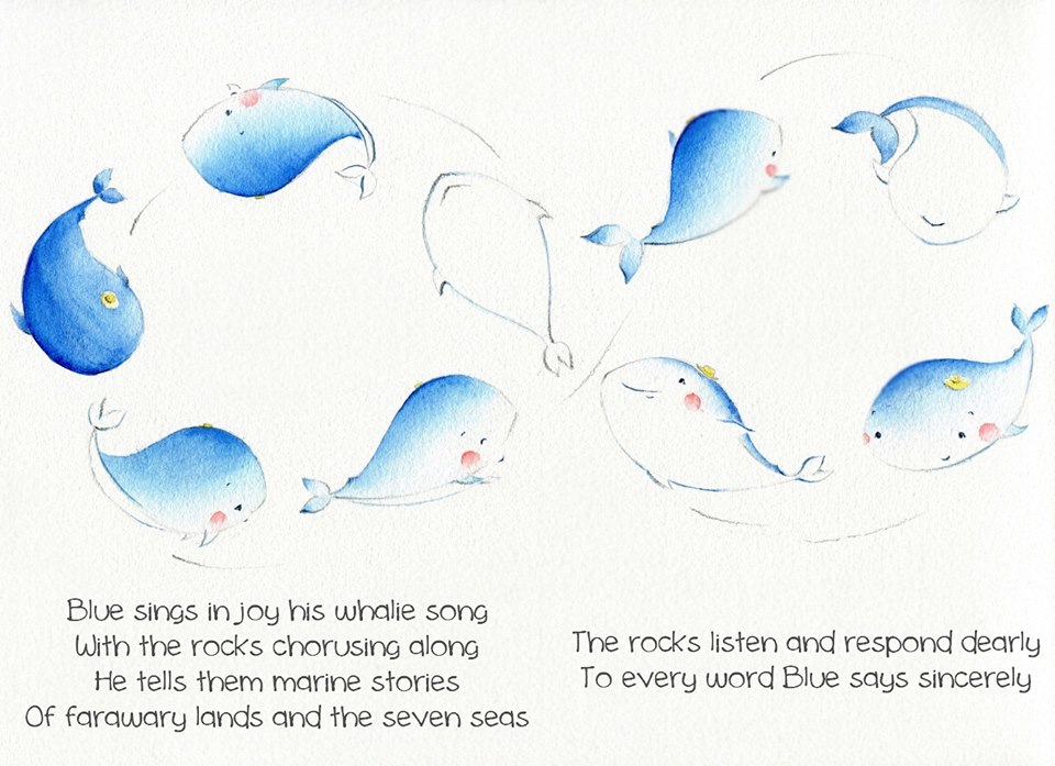 Blue òa lên sung sướng. Chú hát vang bài ca cá voi
Những hòn đá cũng rung rinh bè phụ họa
Chúng kể cho cậu bé những câu chuyện biển khơi
Của những vùng đất xã thật xa, cảu đại dương bao la
Chúng lắng nghe và đáp lại dịu dàng
Tất cả những lời ca từ trái tim Blue