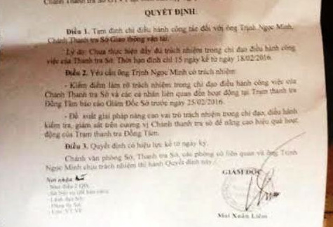 "Xử nóng" Chánh thanh tra giao thông tỉnh thiếu trách nhiệm