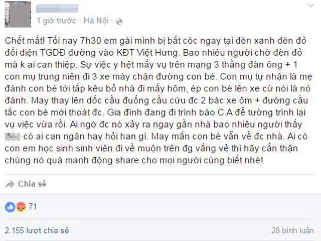 Học sinh lớp 7 hoang tin em gái bị bắt cóc giữa phố Hà Nội