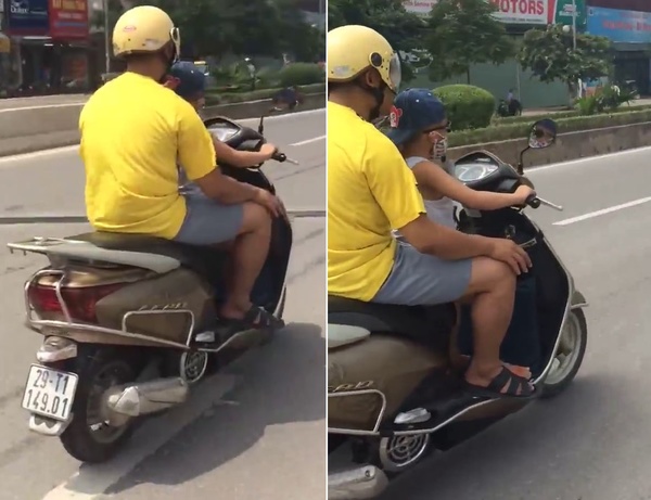 Phạt ông bố cho con trai 6 tuổi điều khiển xe máy gần 2 triệu đồng