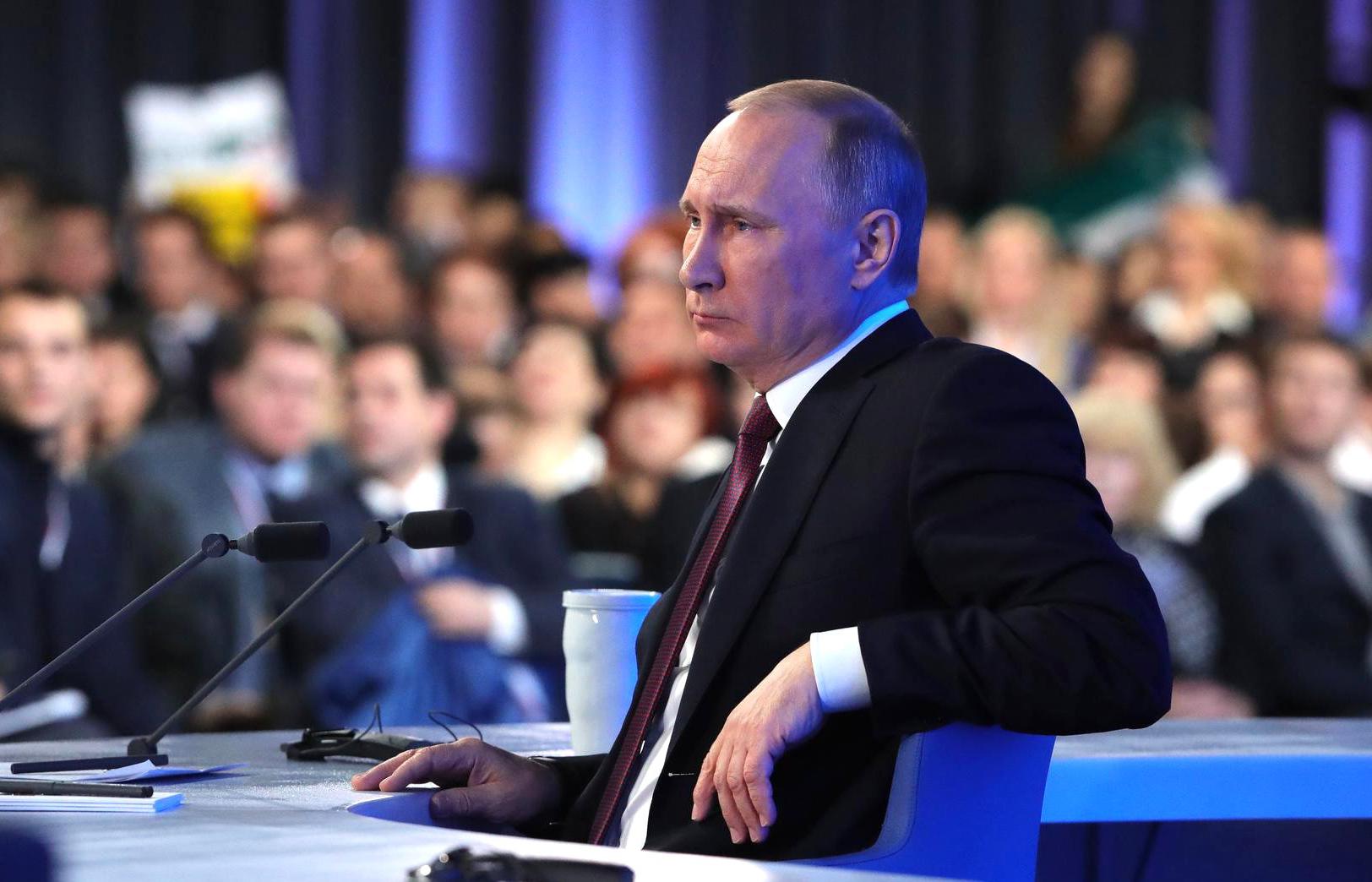 &Ocirc;ng Putin tại cuộc họp thường ni&ecirc;n. Ảnh: ĐIỆN KREMLIN