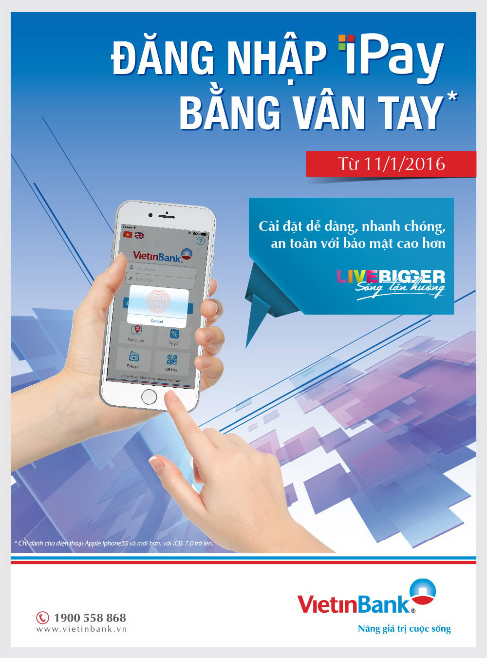 Đăng nhập VietinBank iPay bằng vân tay chỉ mất 1 giây