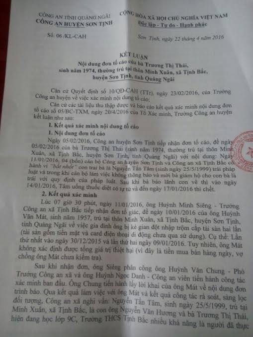 Vụ học sinh tự tử ở Quảng Ngãi: Công an huyện kết luận không "bắt nhốt"