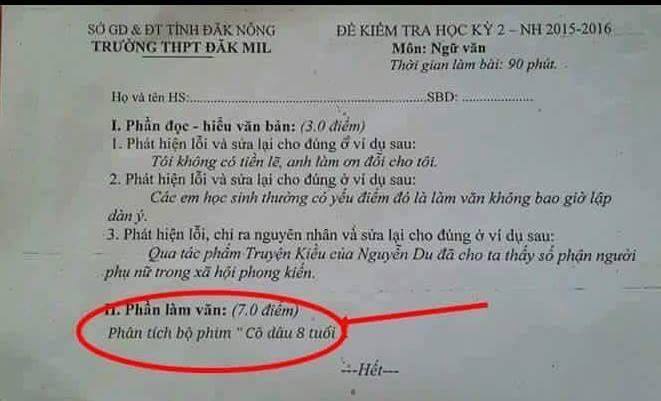 Xôn xao trường ra đề thi phân tích phim “Cô dâu 8 tuổi”