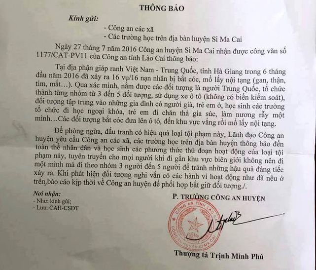 Thu hồi văn bản “bắt cóc lấy nội tạng” ở Si Ma Cai