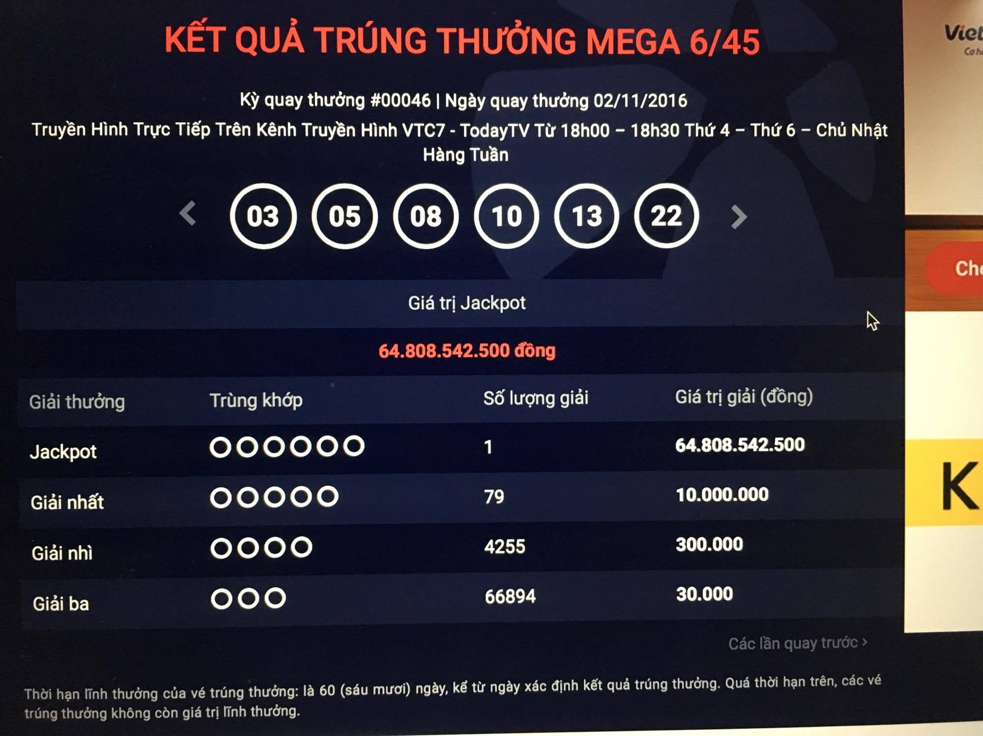 Thêm một người trúng số điện toán gần 65 tỉ đồng